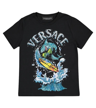 Versace Kids' Surfing Shark棉质t恤 In Black