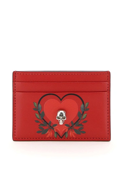 Alexander Mcqueen Printed Card Holder Pouch Skull In Red,black