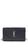 SAINT LAURENT MONOGRAMME QUILTED LEATHER WALLET ON A CHAIN,377828BOW02