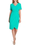 Tahari Asymmetrical Knot Sheath Dress In Dynasty Green