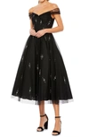 Mac Duggal Off The Shoulder Embellished Tulle Cocktail Dress In Black