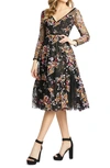 Mac Duggal Sequined Floral Lace Long-sleeve Illusion Dress In Black Multi