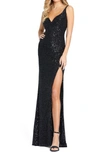 MAC DUGGAL SEQUIN SIDE SLIT COLUMN GOWN,26443