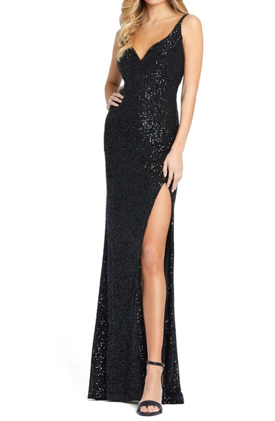 MAC DUGGAL SEQUIN SIDE SLIT COLUMN GOWN,26443