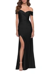 LA FEMME LA FEMME OFF THE SHOULDER STRETCH JERSEY GOWN,29781