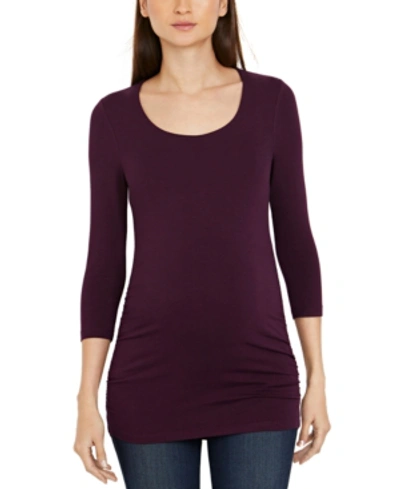 A Pea In The Pod Luxe Side Ruched 3/4 Sleeve Maternity T Shirt In Potent Purple