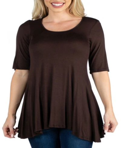 24seven Comfort Apparel Women's Elbow Sleeve Swing Tunic Top In Brown