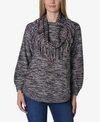 ADRIENNE VITTADINI WOMEN'S LONG SLEEVE SPACE DYE ROUNDED BOTTOM SWEATER WITH ATTACHED SCARF