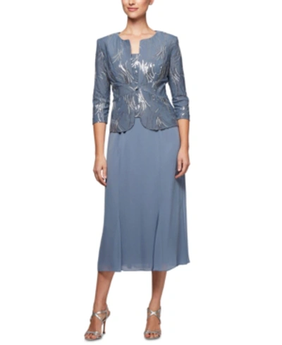 Alex Evenings 2-pc. Embellished Jacket & A-line Dress Set In Steel Blue
