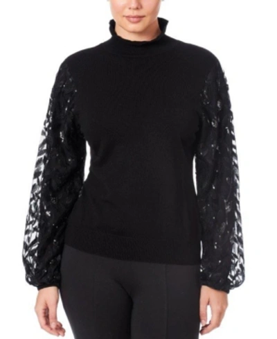 Joseph A Women's Mixed Media Sweater In Black