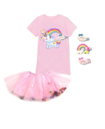 Mi Amore Gigi Kids' Big Girls Unicorn Top And Tutu Skirt Set In Pink