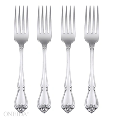 Oneida True Rose Set/4 Dinner Forks In Silver