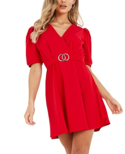 Quiz Belted Shift Dress In Red