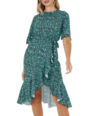 Quiz Ruffled Wrap Dress In Green