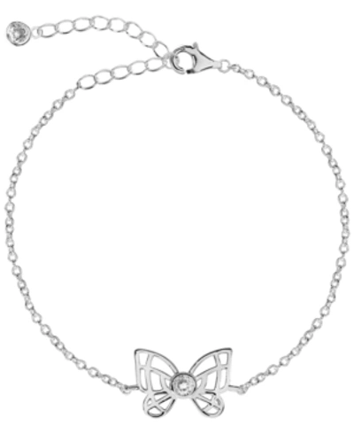 Rhona Sutton Bodifine Cubic Zirconia Butterfly Sterling Silver-tone Anklet