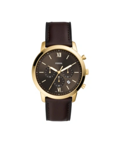 Fossil The Minimalist Solar-powered Black Leather Watch, 44mm In Brown