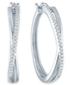 Macy's Diamond Crossover Hoop Earrings (1/4 Ct. T.w.) In Sterling Silver In Sterling Silver