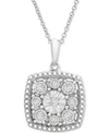 Macy's Diamond Cushion Cluster 18" Pendant Necklace (1/10 Ct. T.w.) In Sterling Silver In Sterling Silver