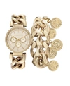 KENDALL + KYLIE WOMEN'S KENDALL + KYLIE CHUNKY CHAIN GOLD TONE STAINLESS STEEL STRAP ANALOG WATCH AND COIN BRACELET 