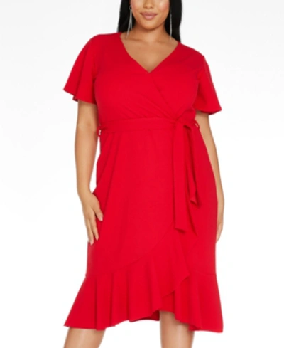 Quiz Trendy Plus Size Ruffled Fit & Flare Wrap Dress In Red