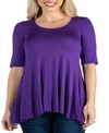 24seven Comfort Apparel Women's Elbow Sleeve Swing Tunic Top In Purple