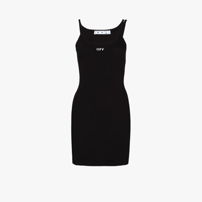 Off-white Asymmetric Shoulder Logo Mini Dress In Black