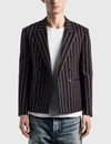 SAINT LAURENT DOUBLE BREASTED SHORT TAILORED JACKET IN STRIPED WOOL SERGE