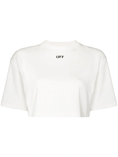 Off-white White Logo Cropped Cotton T-shirt In White Cotton
