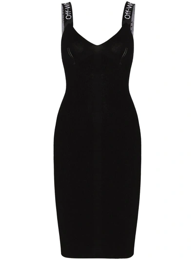 Off-white Logo Strap Knitted Mini Dress In Black