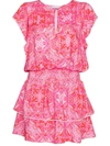 Melissa Odabash Keri Ruffled Crochet-trimmed Floral-print Voile Mini Dress In Pink