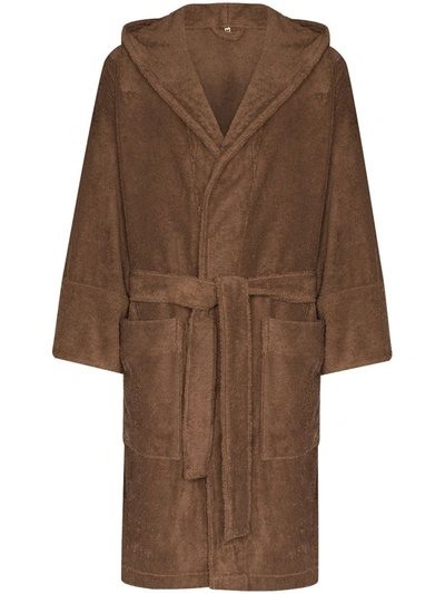 Tekla Organic Cotton-terry Hooded Robe In Brown