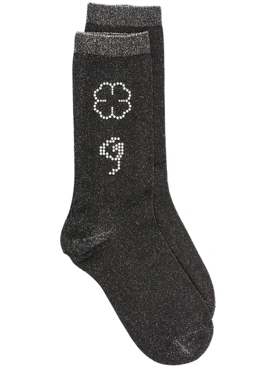 Ganni Rhinestone-embellished Lurex Socks In Black