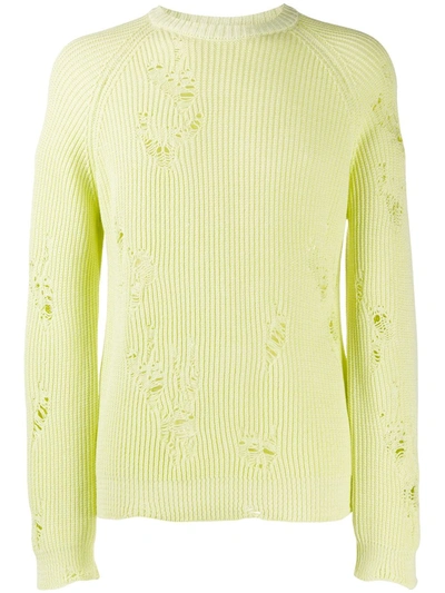 Laneus Distressed Knit Jumper In Yellow