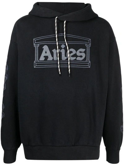 Aries Logo-print Cotton Hoodie In Black