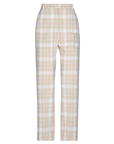 Mm6 Maison Margiela High-rise Checked Straight Pants In Beige