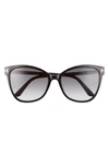 Tom Ford 58mm Ani Cat Eye Sunglasses In Shiny Black/ Smoke Gradient