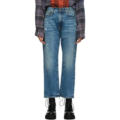 R13 Blue Distressed Boyfriend Jeans In Bain With Rips