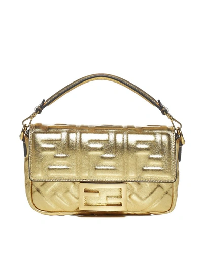 Fendi Baguette Ff Leather Mini Bag In Gold