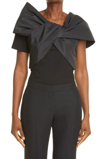 Alexander Mcqueen Bow-embellished Taffeta And Cotton-jersey Top In Black