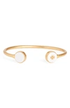 Tory Burch Kira Mother Of Pearl Logo Cuff Bracelet In Rolled Brass / Mother Of Pearl