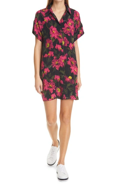 Alice And Olivia Lucette Floral Print Mini Shirtdress In Calf Pppy