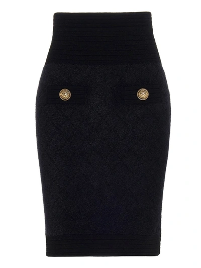 Balmain Knitted Bodycon Skirt In Black