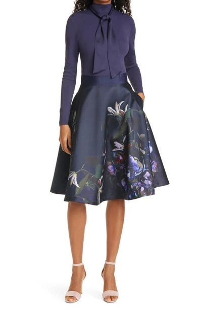 Ted Baker Dominaa Long Sleeve Fit & Flare Dress In Navy