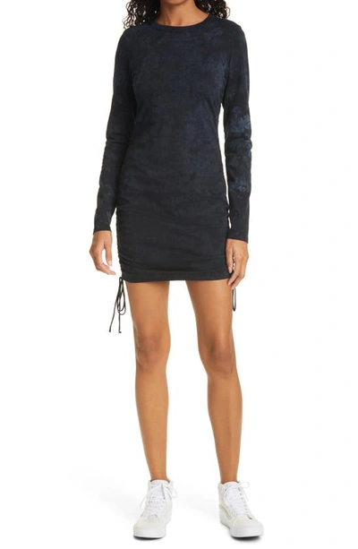 Cotton Citizen Lisbon Tie Dye Cinched Long Sleeve Minidress In Graphite Crystal