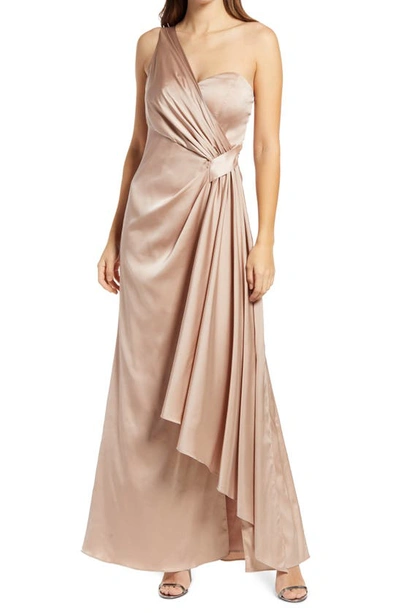 Chi Chi London Draped One-shoulder Bridesmaid Dress In Champagne