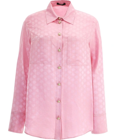 Balmain All-over Logo Silk Shirt In Pink