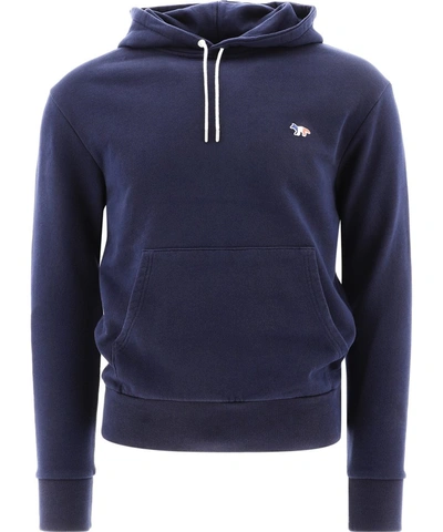 Maison Kitsuné Long Sleeve Tricolor Fox Patch Hoodie In Blue