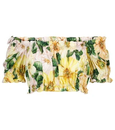 Dolce & Gabbana Off-the-shoulder Ruffled Floral-print Cotton-poplin Blouse In Yellow