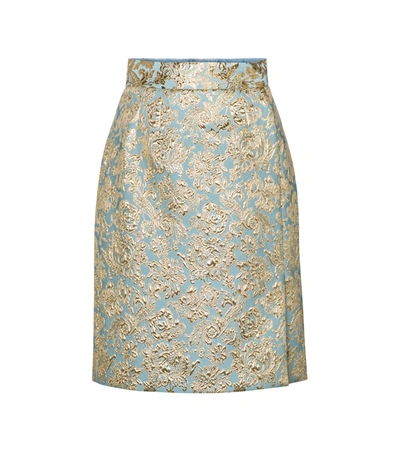 Dolce & Gabbana Fleur-de-lis Pattern Pencil Skirt In Blue