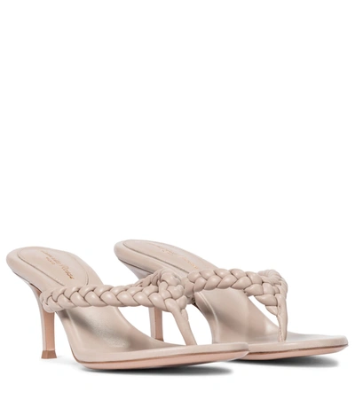 Gianvito Rossi 70mm Tropea Braided Leather Thong Sandal In Taupe